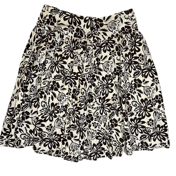 TU Cream with Brown Floral Print Gathered Dirndl Style Skirt 8(12UK) - Picture 3 of 7